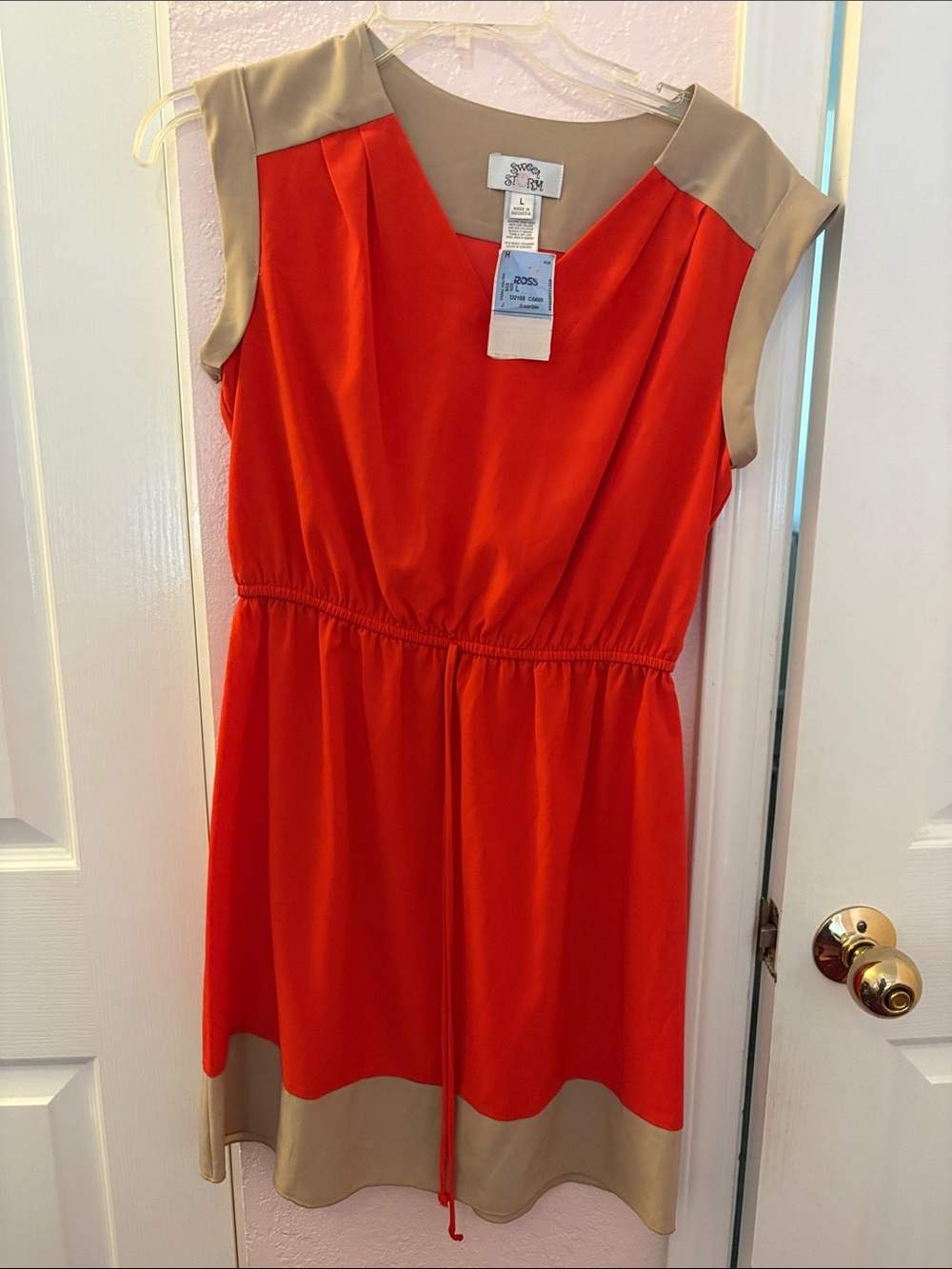 Sweet Storm Red Dress with Beige Trim